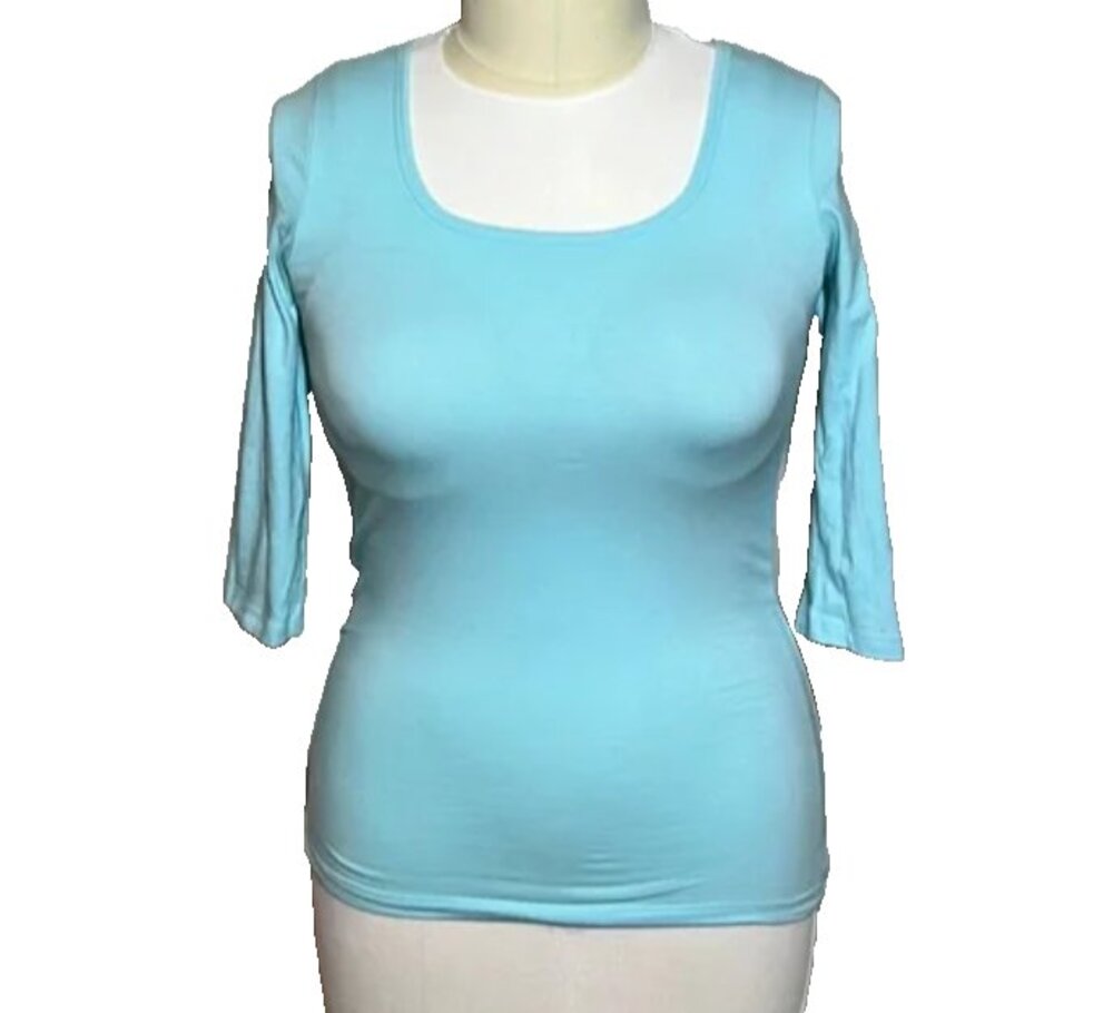 Jennifer Adams Womens Blouse Thick Stretch Cotton Swiss Blue 3/4 Sleeve Shirt L